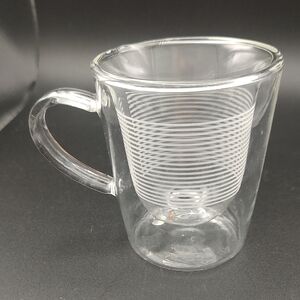 Clear Double Wall Glass Espresso Mug with Striped Design Tempered Glass